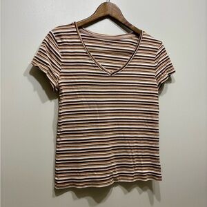 ✨$7 CLEAR-OUT✨ Cherokee Y2K Striped Crop Fitted V-Neck Short Sleeve Shirt Top